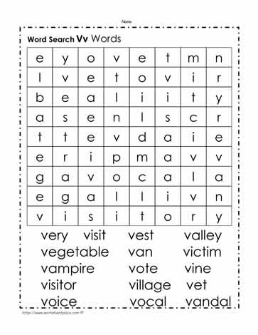 Words Beginning with W Wordsearch